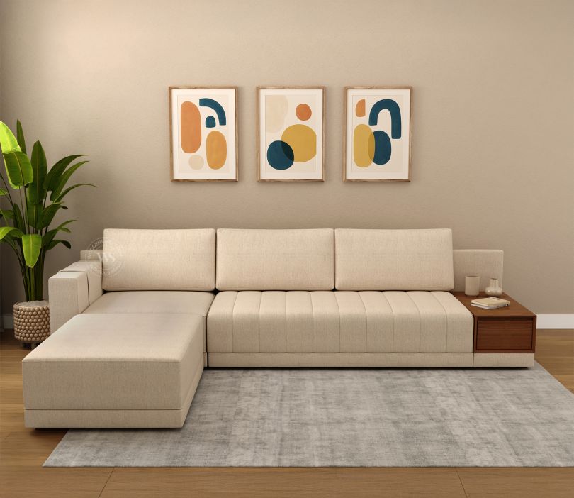 Oasis L-Shape Left Aligned Sectional Sofa (Cotton Jade Ivory)