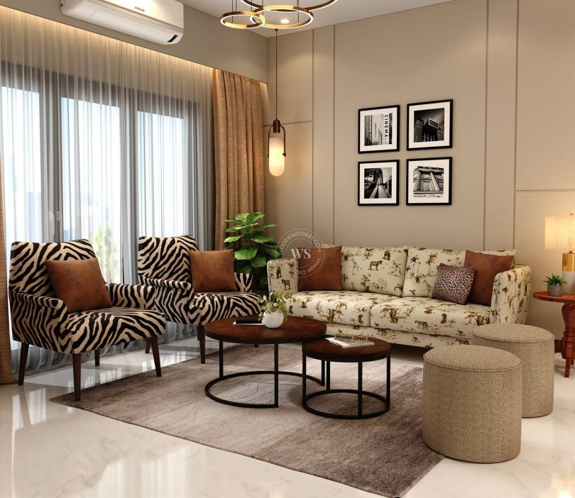 Apolo 3 Seater Living Room Sofa with 2 Lounge Chairs and 5 Cushions (Safari Collection)
