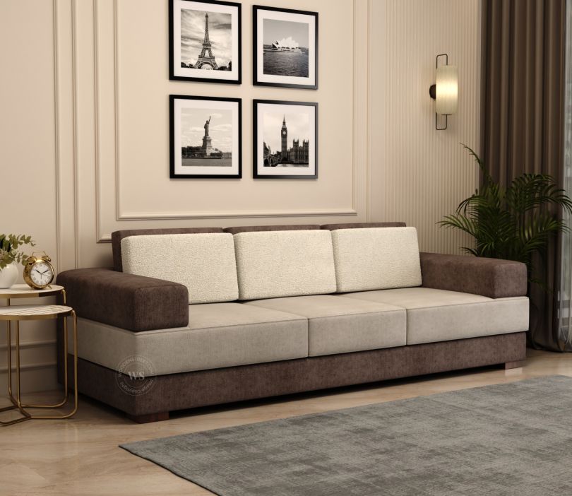 Mishael 3 Seater Fabric Sofa (Beige Brown)