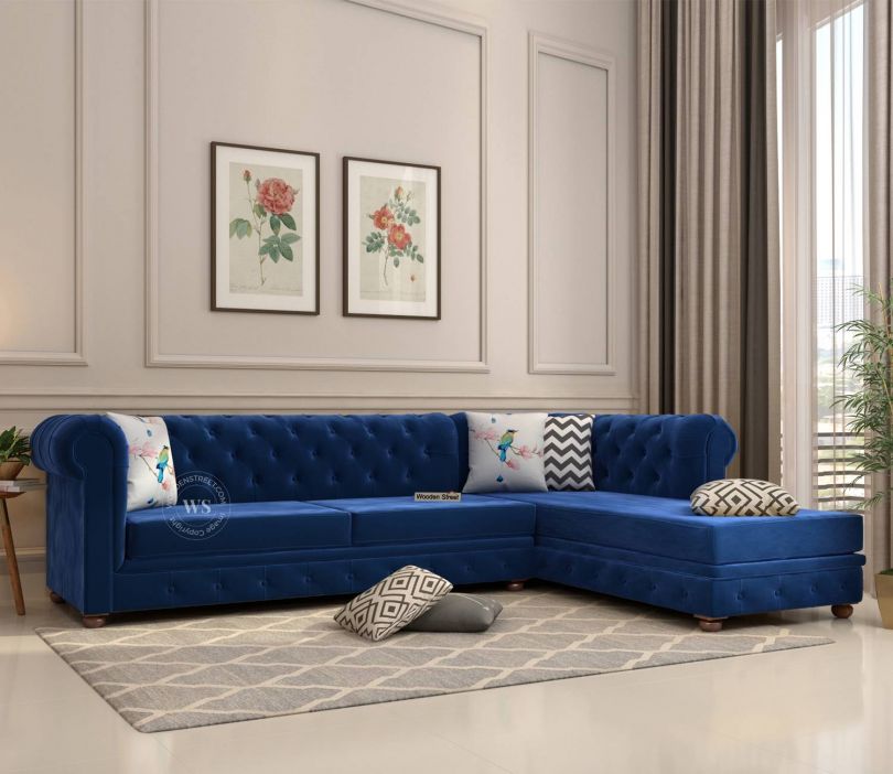 Henry L - Shape Right Aligned Corner Sofa (Velvet Indigo Blue)