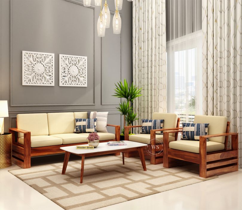 Winster 5 Seater Wooden Sofa Set with Side Storage (Honey Irish Cream)