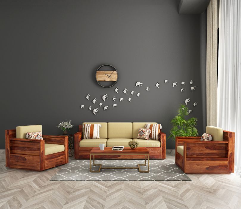 Marriott Wooden Sofa Set in 3+1+1 Seating (Honey Irish Cream)