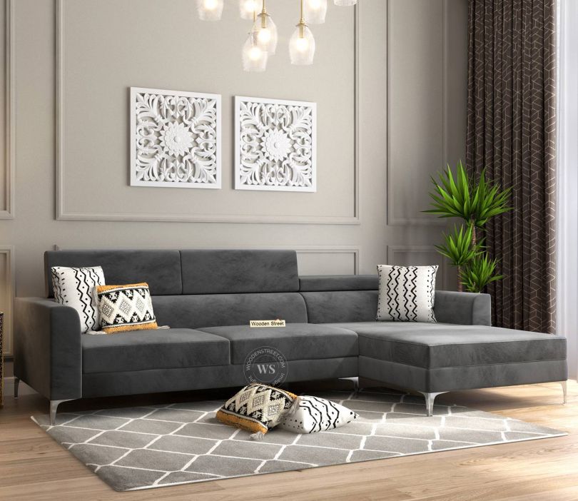 Albert L - Shape Right Aligned Corner Sofa With Adjustable Headrest (Velvet Graphite Grey)
