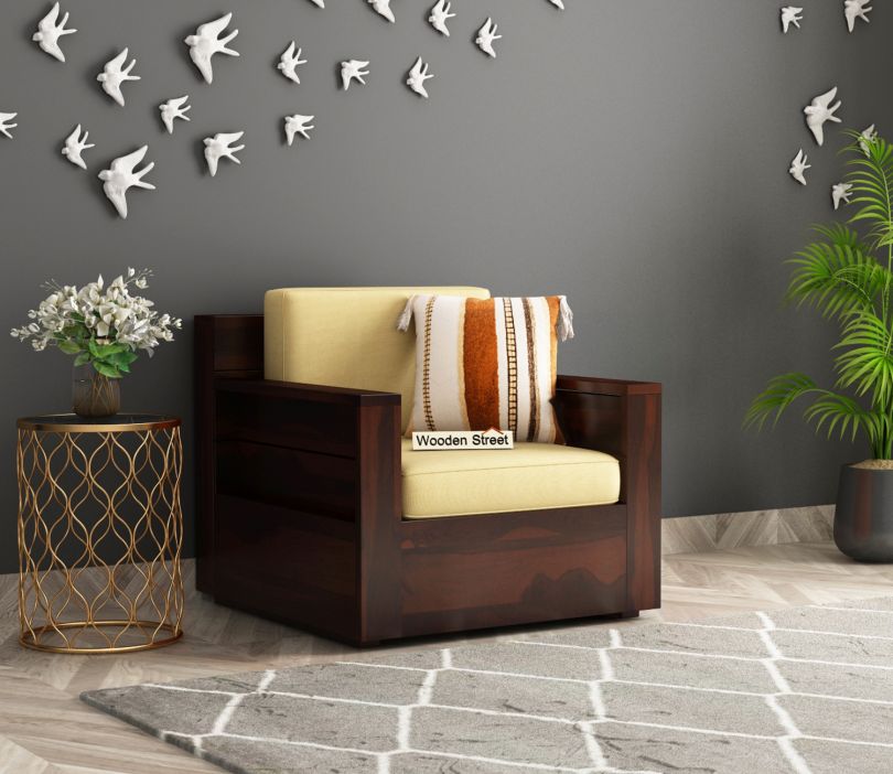 Marriott 1 Seater Wooden Sofa (Walnut Irish Cream)