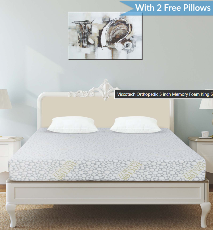Viscotech Orthopedic 5 inch Memory Foam King Size Mattress (With 2 Free Pillows)